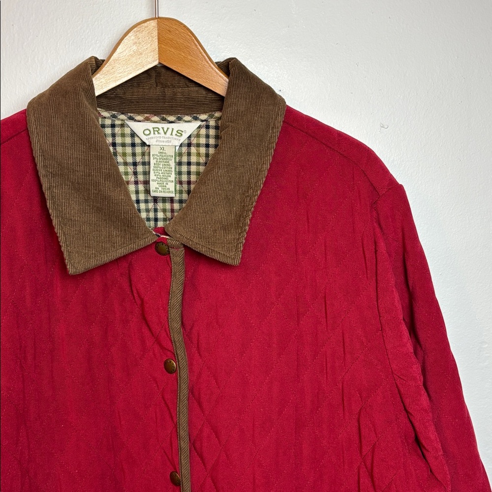 VTG Orvis Women's XL Diamond Quilted Barn Chore Coat Jacket Red Plaid Lining - Picture 5 of 9